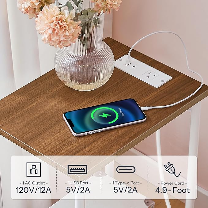 HOOBRO Side Table with Charging Station, Nightstand with 2-Layer Storage Shelves - Image 7