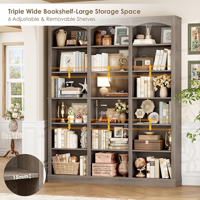 FACBOTALL 71" Triple Wide Bookshelf, 6 Tier Tall Bookshelf, Large Bookcase - Image 8