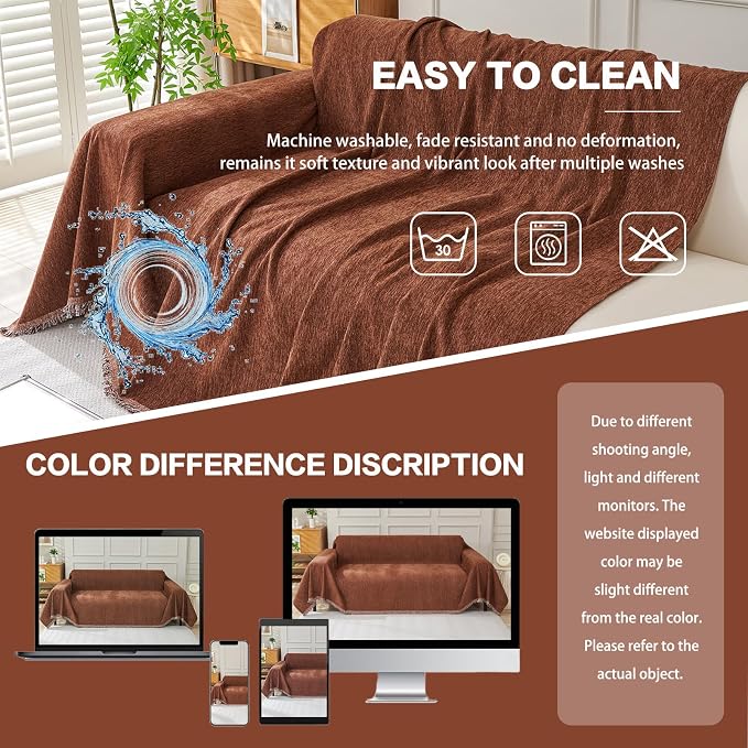 DREAMINGO Sofa Covers Washable Thick Chenille Couch Cover - Image 6