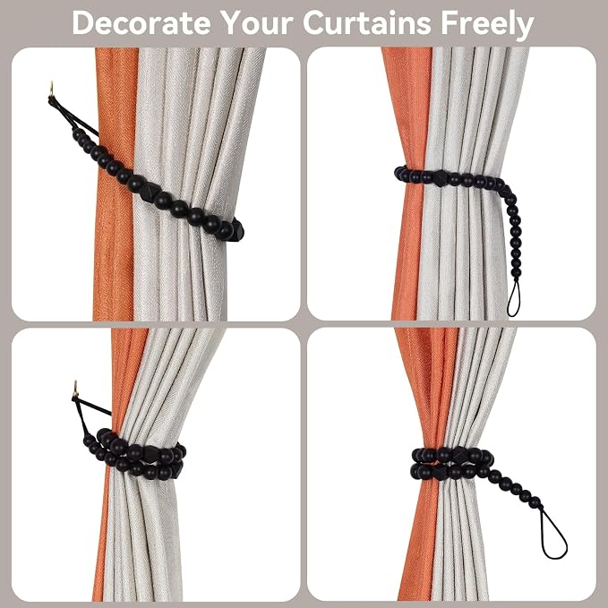 Wood Bead Curtain Tiebacks, KLOGTSIND Set of 2 Curtain Holdbacks - Image 3