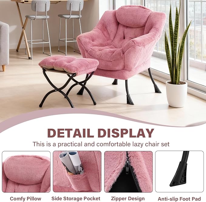 Lazy Chair with Ottoman, Modern Accent Chair Contemporary Sofa Chair with - Image 7