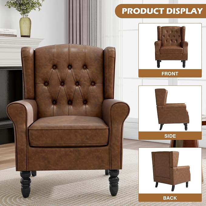 Pia Ricco Set of 2 Mid-Century Modern Wingback Accent Chairs - Image 3