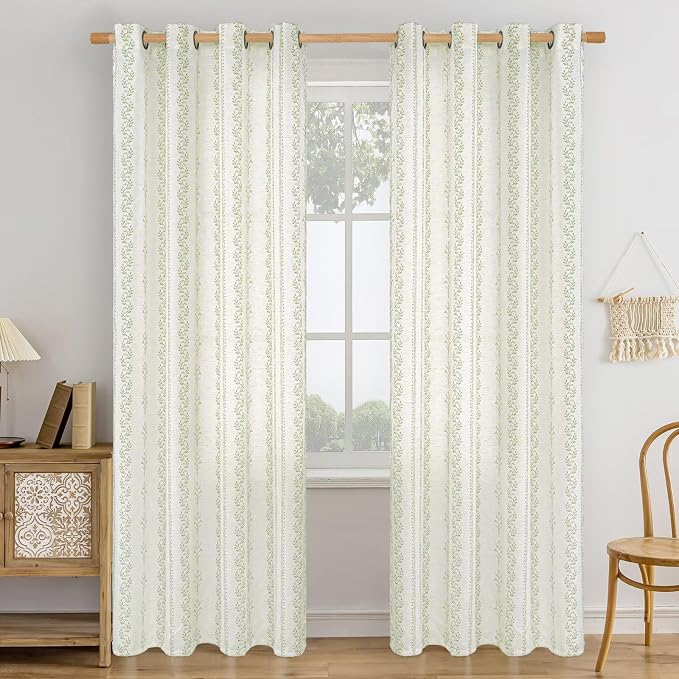 BGment Sage Green Floral Curtains 84 Inch Long, Light Filtering Linen Curtains - Image 9