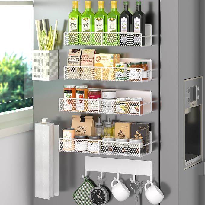 Magnetic Spice Rack for Refrigerator, 7 Pack 100% Metal Strong Magnet Shelves by DTUQYX