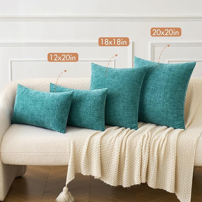 MIULEE Pack of 2 Couch Throw Pillow Covers 22x22 Inch Soft Teal Chenille Pillow - Image 4