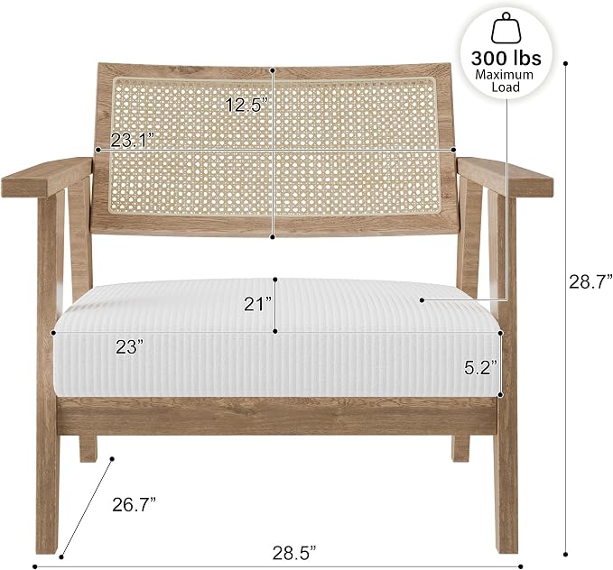 BELLEZE Mid Century Modern Rattan Chair Accent Natural Wood Armchair - Image 2