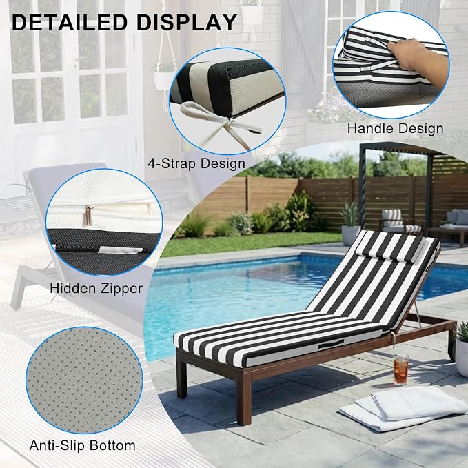 Outdoor Chaise Lounge Cushions, 71x21 Inch Olefin Water & Fade Resistant Pool - Image 2