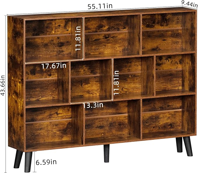LEYAOYAO 10 Cube Bookshelf, 3 Tier Vintage 55.12" Wide Bookcase - Image 3