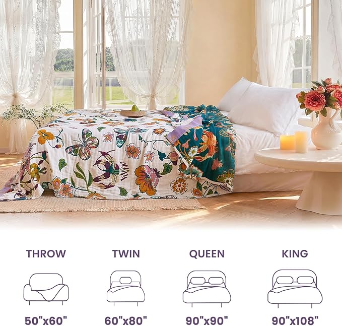 MSGKV Boho Throw Blanket 90"x108" Floral Blanket - Image 5