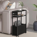 Leomonio Black Side Table with Charging Station, Slim End Tables with Fabric by Leomonio