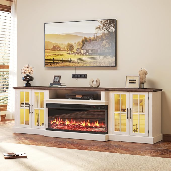 87" Farmhouse TV Stand with 36" Fireplace by Nordivale