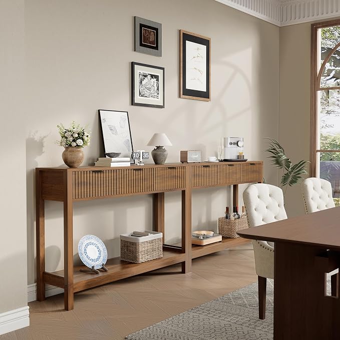 Nasonet Fluted Console Table, Wooden Sofa Table - Image 6
