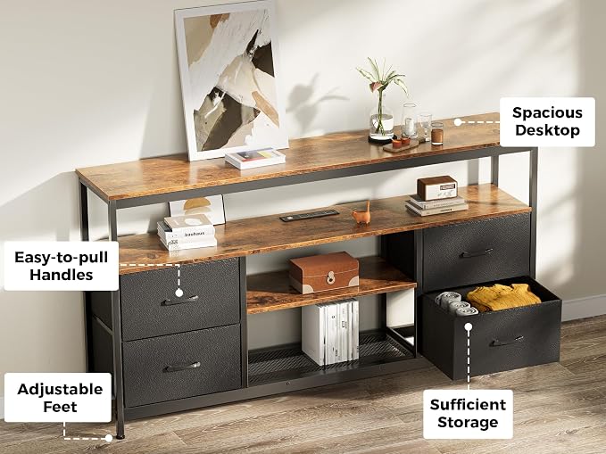 Huuger TV Stand Dresser with Power Outlets and LED Lights, 4 Drawers - Image 8