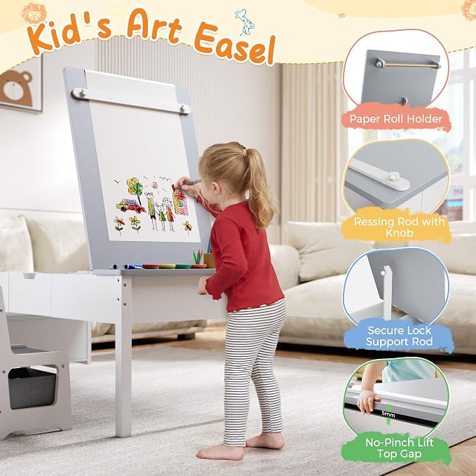 5-in-1 Kids Art Table and Chairs, Toddler Table and Chair Set, Craft Play Desk - Image 4