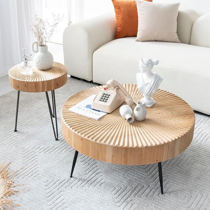 COZAYH 2-Piece Round Nesting Coffee Table Set, Natural Wood Top - Image 10