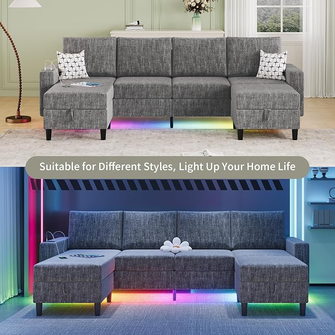Sectional Couches for Living Room, 6-Seats Soft Linen Fabric Sectional Sofa - Image 7