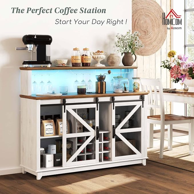 HOMCOM Farmhouse Coffee Bar Cabinet - Image 3