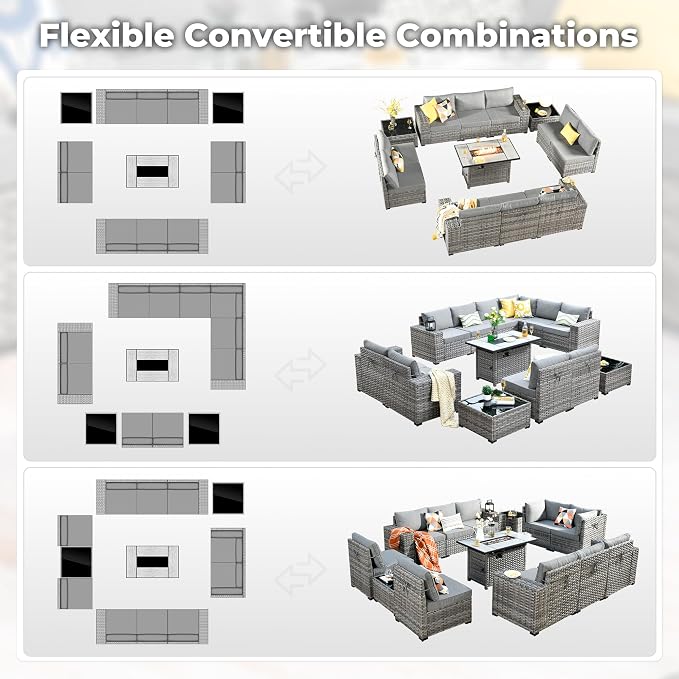 ovios 13 Pieces Patio Furniture Set, Outdoor Wicker Sectional Sofa - Image 2