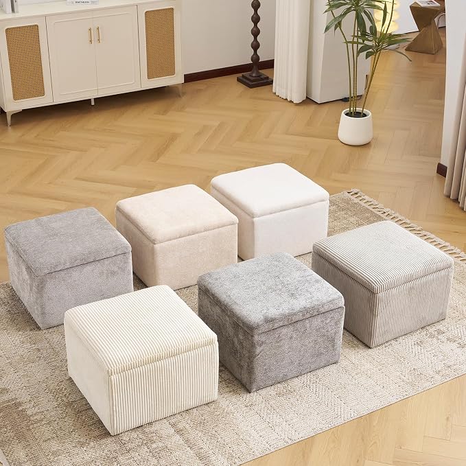 Cube Storage Ottoman, Chenille Ottoman Foot Stools, Ottoman Footstool - Image 8