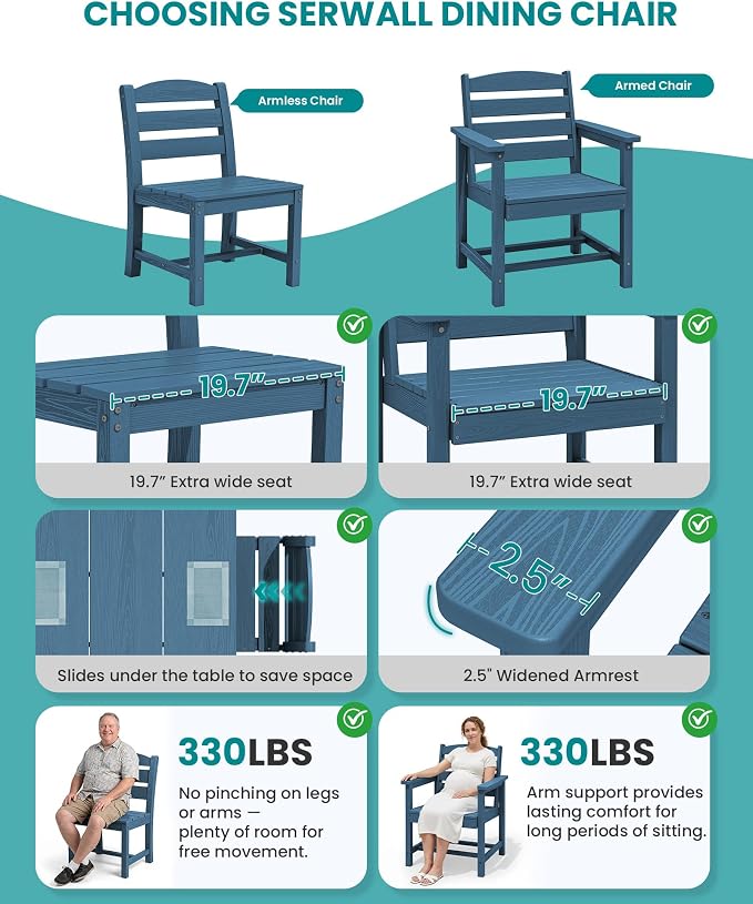 SERWALL Patio Dining Set with 15FT Double Side Umbrella, Outdoor Dining Sets - Image 6