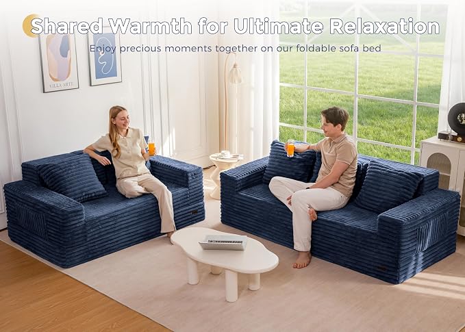 MAXYOYO Loveseat Sofa Bed, Striped Faux Fur Foldable Floor Sofa Couch in A Box - Image 2