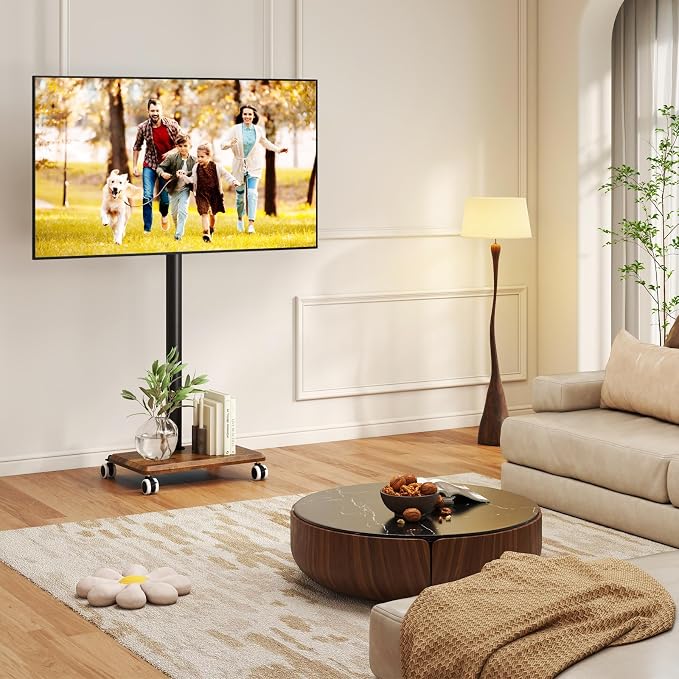 Rfiver Rolling TV Stand for 32 to 55 60 Inch TVs up to 88lbs, Height Adjustable - Image 2
