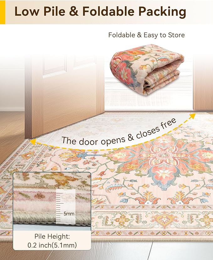 RELEANY Area Rugs Square 6ft Washable Non-Slip, Floral Vintage Distress Print - Image 5