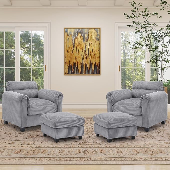 HAOMARKETS Corduroy 4-Piece Sofa Set, Upholstered Ottoman Set of 2 and Accent by HAOMARKETS