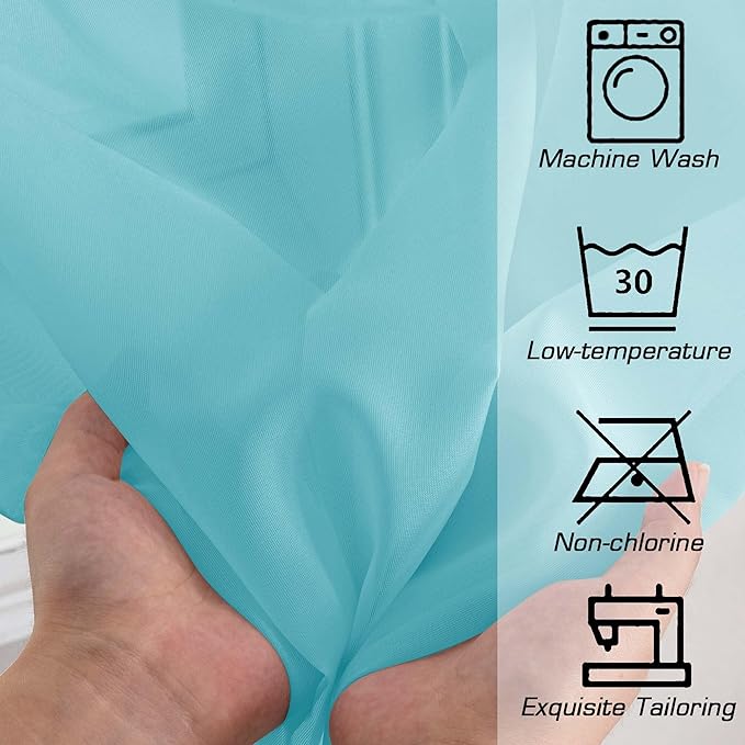 OWENIE Short Aqua Sheer Curtains 30 Inch Length 2 Panels Set, Kitchen Curtains - Image 5