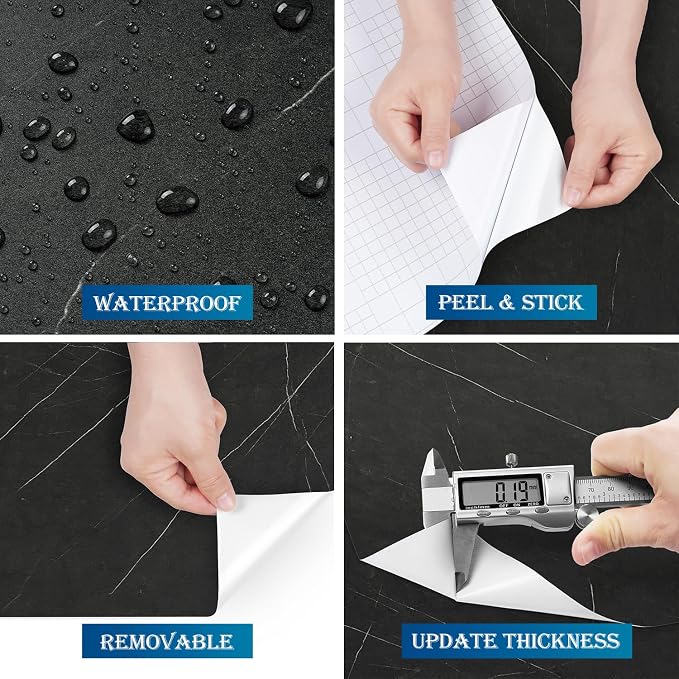 FunStick 36"x200" Black Marble Contact Paper Peel and Stick Countertop Paper - Image 4