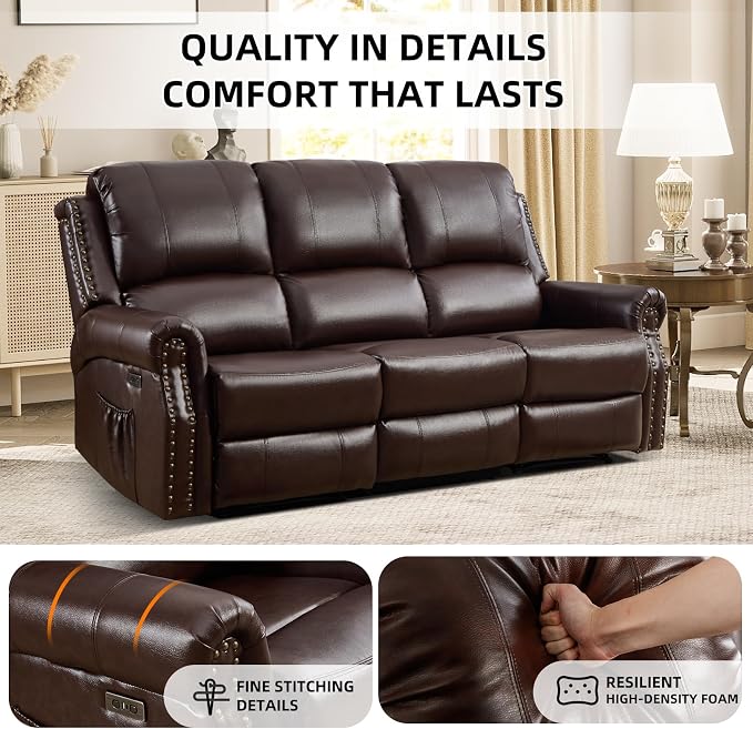 EBELLO 2 Pieces Power Reclining Sofa Set, Faux Leather Reclining Living Room - Image 4