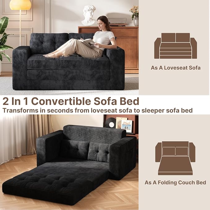 Gizoon Convertible Loveseat Sleeper Sofa Bed, Corduroy Pull Out Couch - Image 7