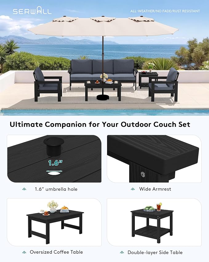 SERWALL HDPE Patio Furniture Set, 7-piece Outdoor Sectional Sofa Set, All - Image 7