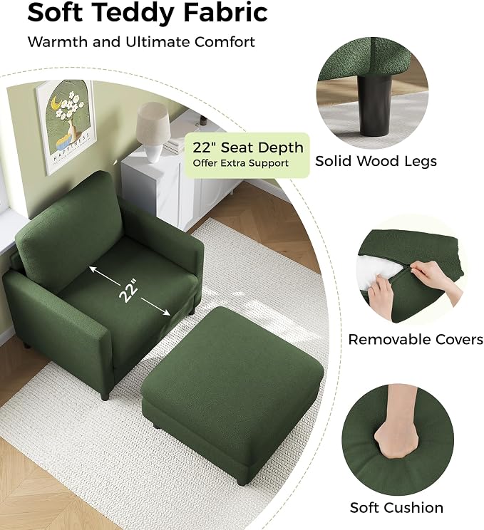Welzona Sofa Accent Chair with Ottoman, Tool-Free Setup Living Room Accent - Image 4