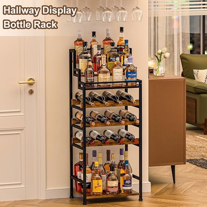 Tiered Wine Rack and Liquor Cabinet, Large Capacity Freestanding Floor Wine - Image 3