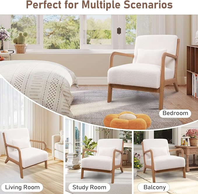 ANJ Mid Century Modern Accent Chair Set of 2, Single Boucle Lounge Reading - Image 7