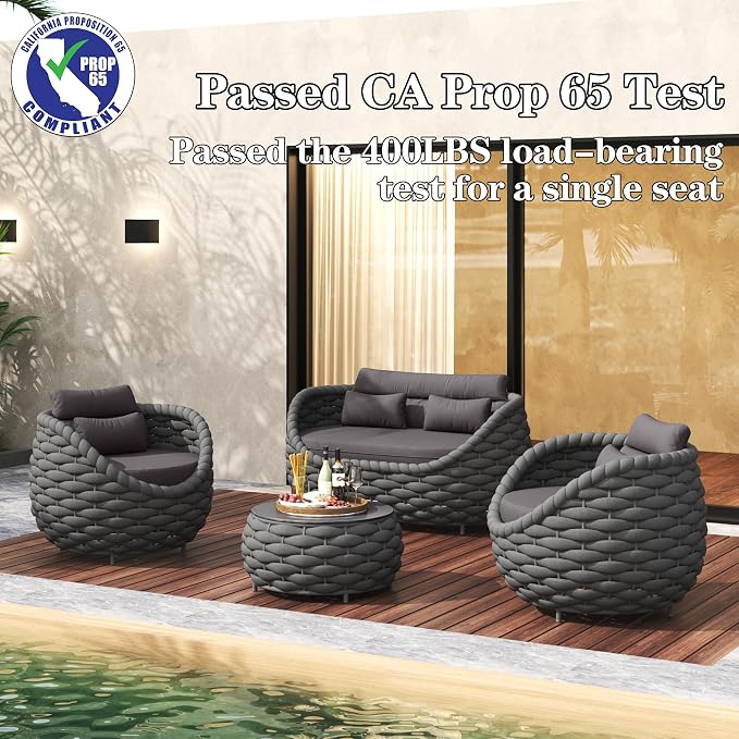 TWT Patio Furniture Sofa Set 4 Pieces Aluminum Outdoor Furniture w/27.8in - Image 2