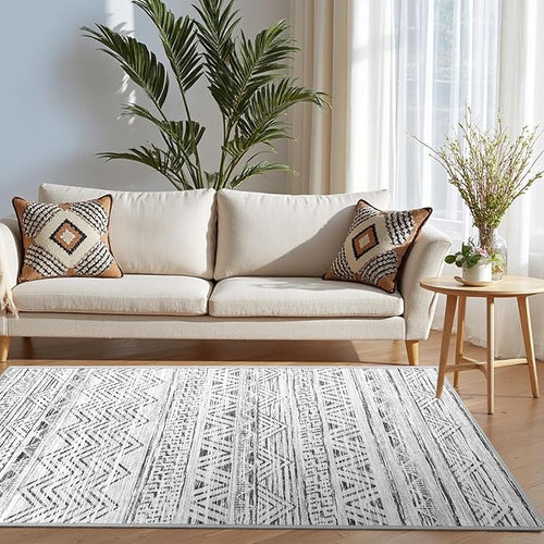 3x5 Washable Entryway Area Rug: Modern Moroccan Small Runner Rug Indoor Soft - Image 2