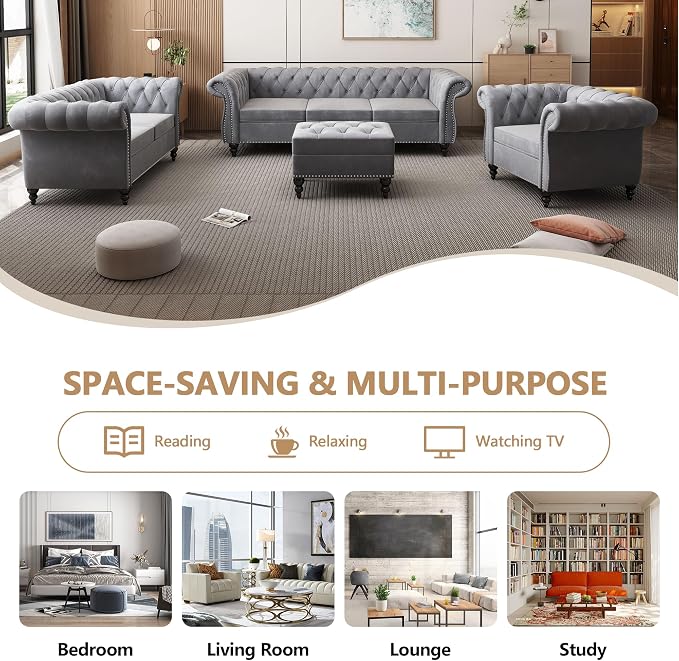 QHITTY 2 Piece Living Room Set, Sectional Chesterfield Sofa Chair Contemporary - Image 6