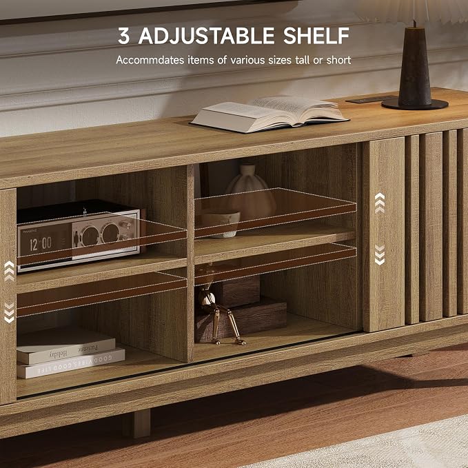 ONBRILL 70-Inch TV Stand for TVs up to 80 Inch, Mid-Century Modern Television - Image 6