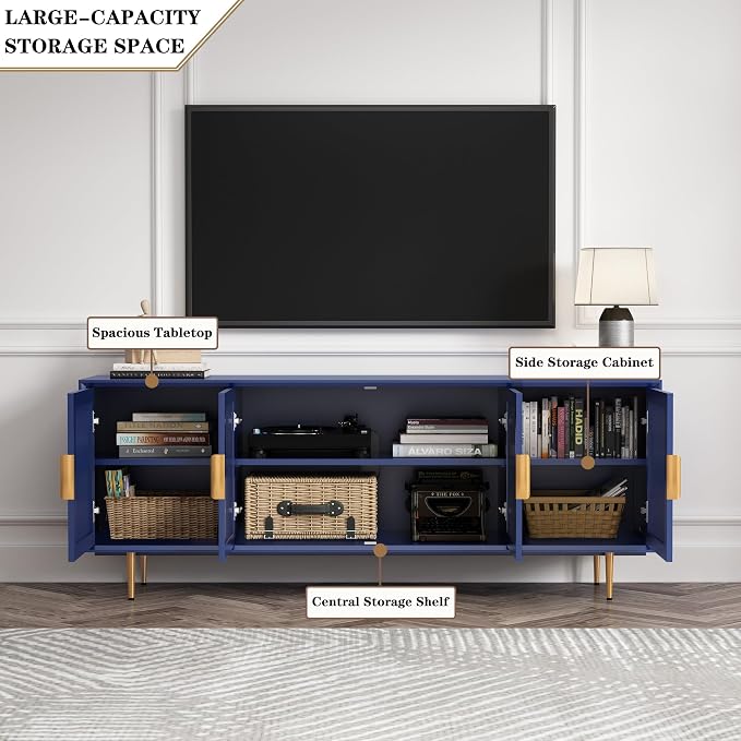 ARTPOWER TV Stand with Storage, Under TV Cabinet with Glass Door, TV Console - Image 3