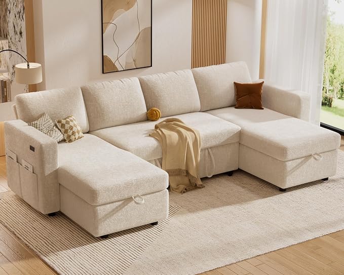 Sunny Heart 106" U Shaped Sectional Sleeper Sofa Bed - Image 3