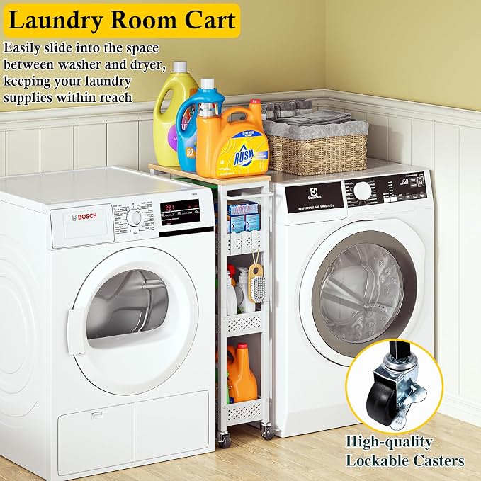 OKZEST Utility Slim Storage Cart, 4 Tier Small Rolling Kitchen Laundry Room Cart - Image 2