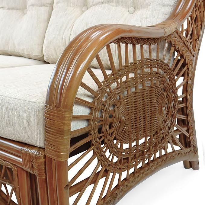 Malibu Lounge Set of 4: 2 Natural Rattan Wicker Chairs, Three-Seater Sofa - Image 6
