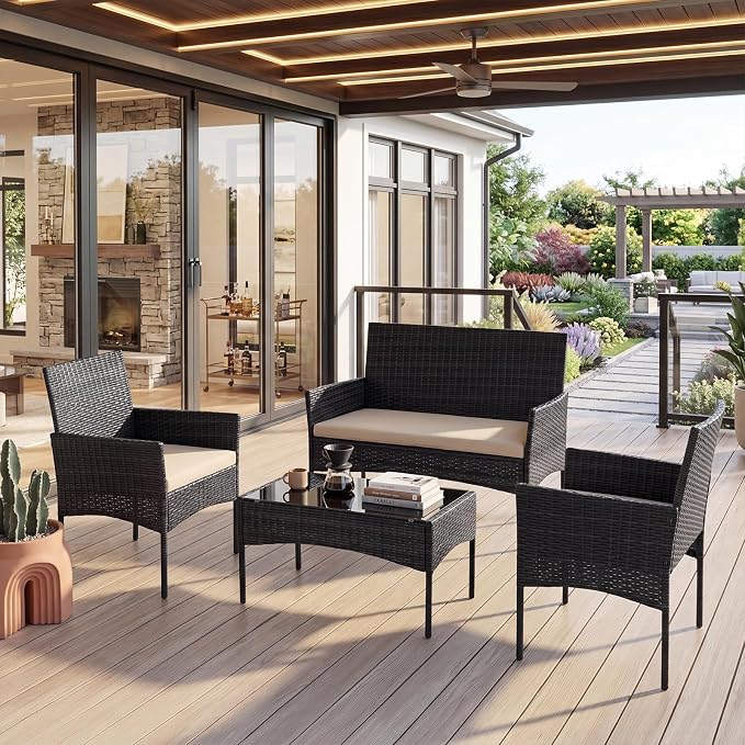 Sweetcrispy 4-Piece Patio Furniture Set, Weather-Resistant PE Rattan Outdoor - Image 2