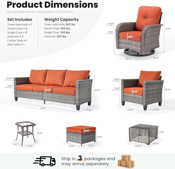 ovios 9 Pieces Patio Furniture Set, Outdoor Wicker Sofa Couch - Image 9