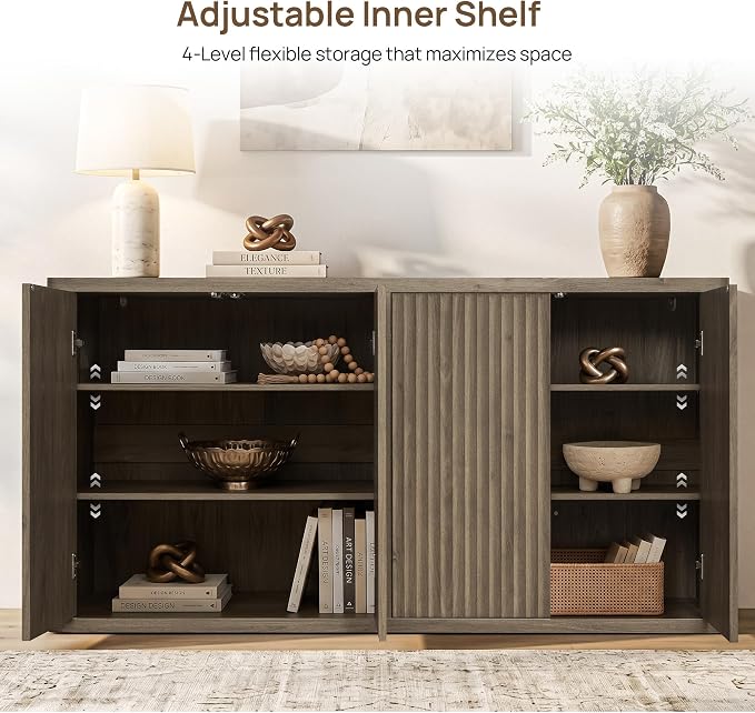 SICOTAS Buffet Cabinet with Storage Accent Sideboard with 8 Doors 132.6" Fluted - Image 6