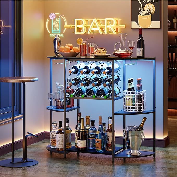 JKsmart Wine Bar Cabinet with LED Lights, Mini Wine Bar Cart with Storage and - Image 6