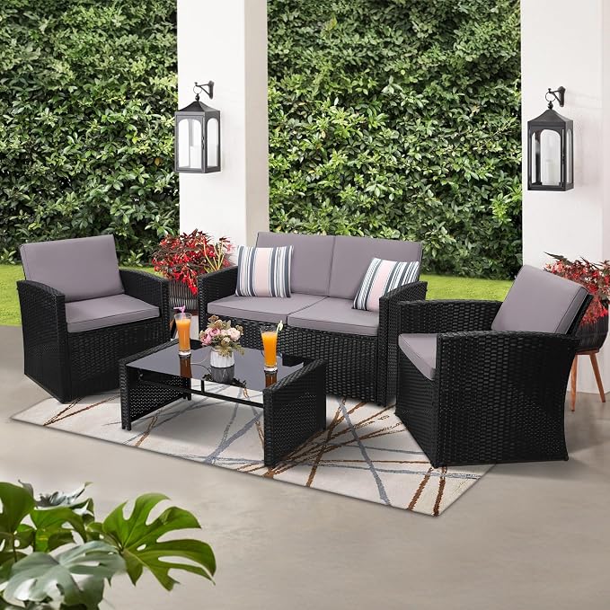 KROFEM 4-Piece Patio Furniture Set, Wicker Outdoor Rattan Sectional Sofa - Image 2
