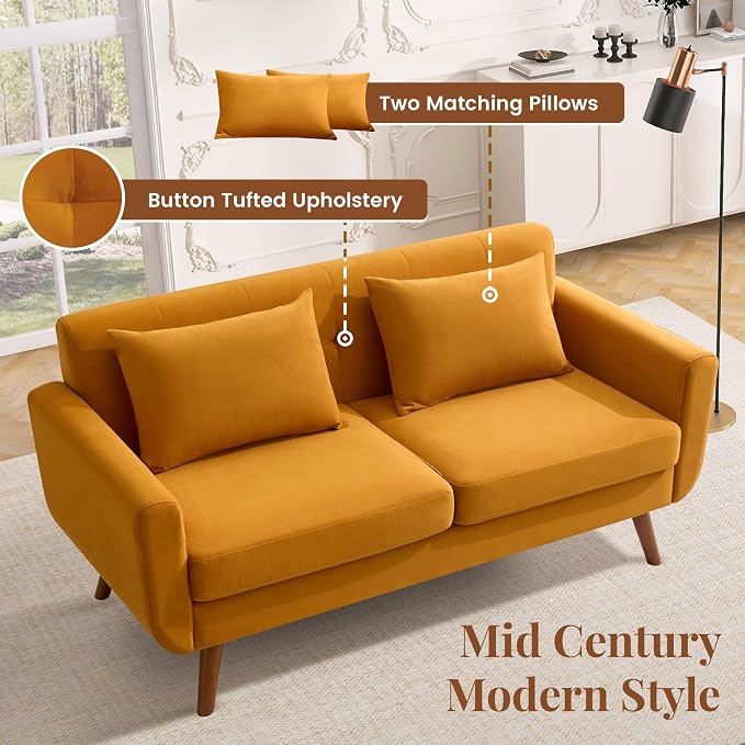 Tbfit 65" W Loveseat Sofa, Velvet Mid Century Modern Love Seat Couches - Image 4